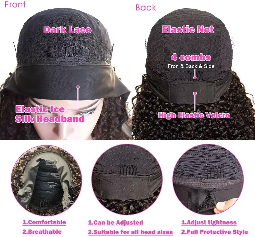 Perruque Bandeau Cheveux Humain Afro Kinky Perruque Femme Naturelle Brésilien 180% Densité Perruque Bouclée Non Lace Curly Headband Wig