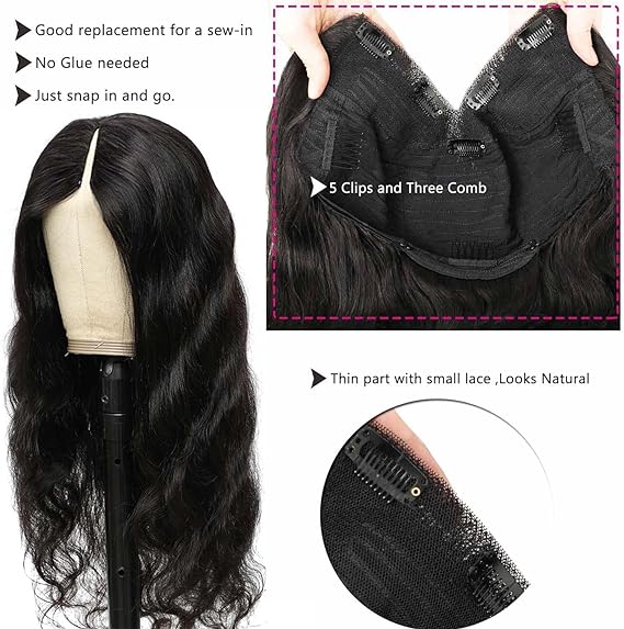 Perruque V-Part Cheveux Humain Body wave Naturelle Courte Brésilien 180% Densité Cheveux Humains Naturels Noir Machine Made wig