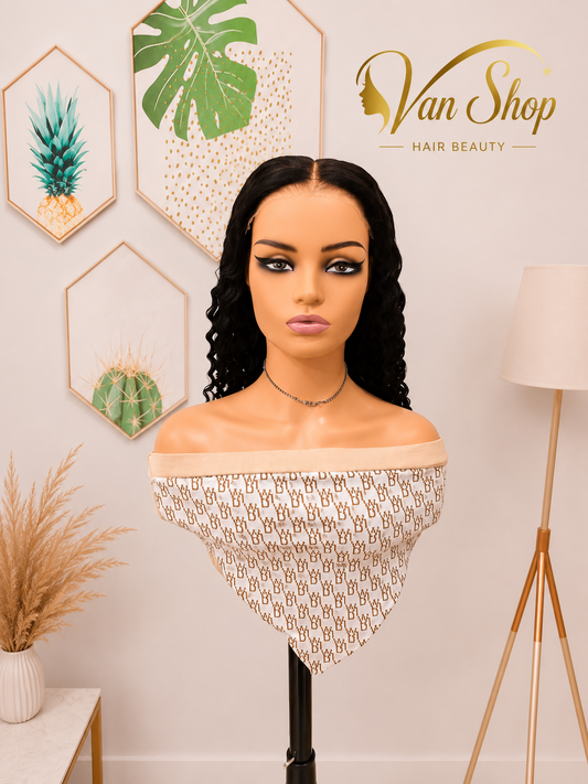 Perruque Deep Wave Glueless 7x5 Lace HD Invisible Cheveux Humains Brésiliens Vierges 100% Naturels 180% Densité Pré-Pluckée Sans Colle Prête à Porter Noir Naturel Bonnet Ajustable Qualité Premium Grade 12A