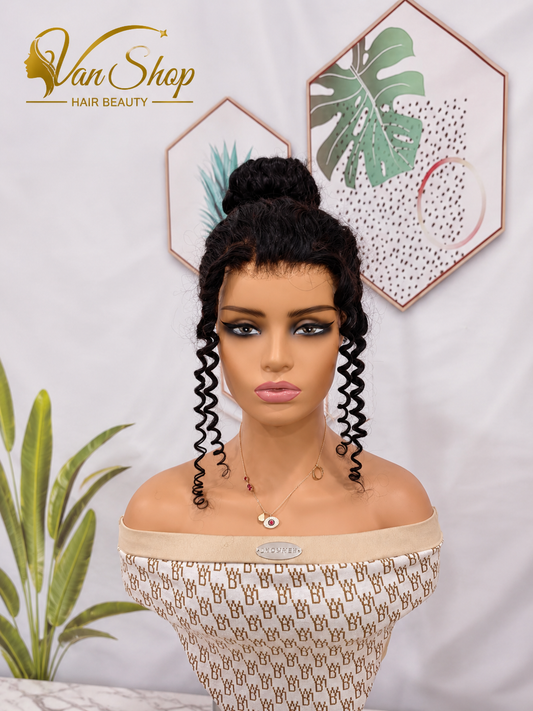 Perruque kinky curly 360 Lace Sans Colle Prête à Porter – Chignon Bouclé Naturel en Cheveux Humains