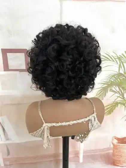 Perruque  Naturelle Courte avec Frange Perruque de cheveux bouclés, résistante à la chaleur,perruque courte bouclée lâche