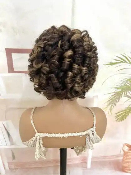 Perruque  Naturelle Courte avec Frange Perruque de cheveux bouclés, résistante à la chaleur,perruque courte bouclée lâche