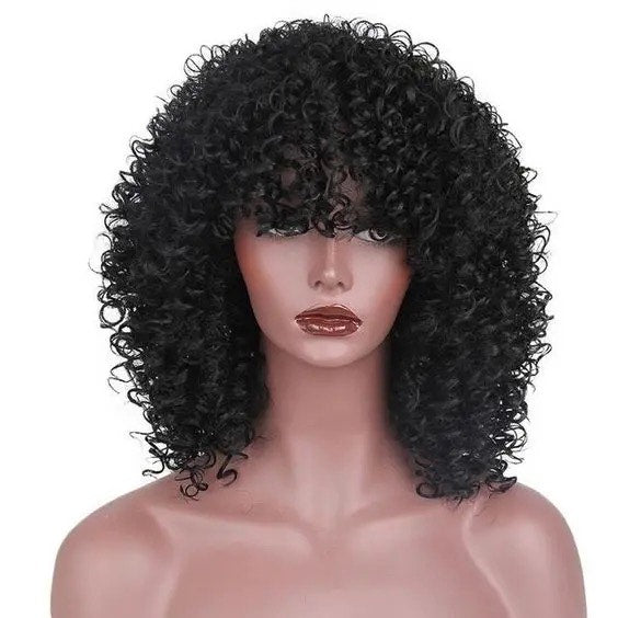 Perruque cheveux humain bouclée avec franges