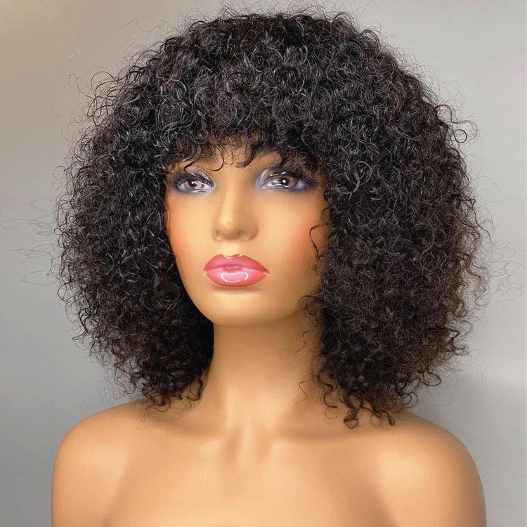 Perruque cheveux humain bouclée avec franges