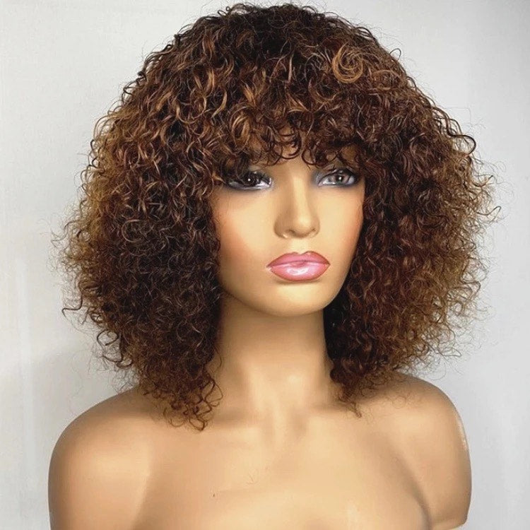 Perruque cheveux humain bouclée avec franges